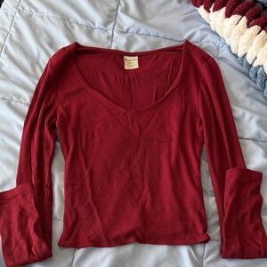 No Boundaries Deep Red Long Sleeve Ribbed Top